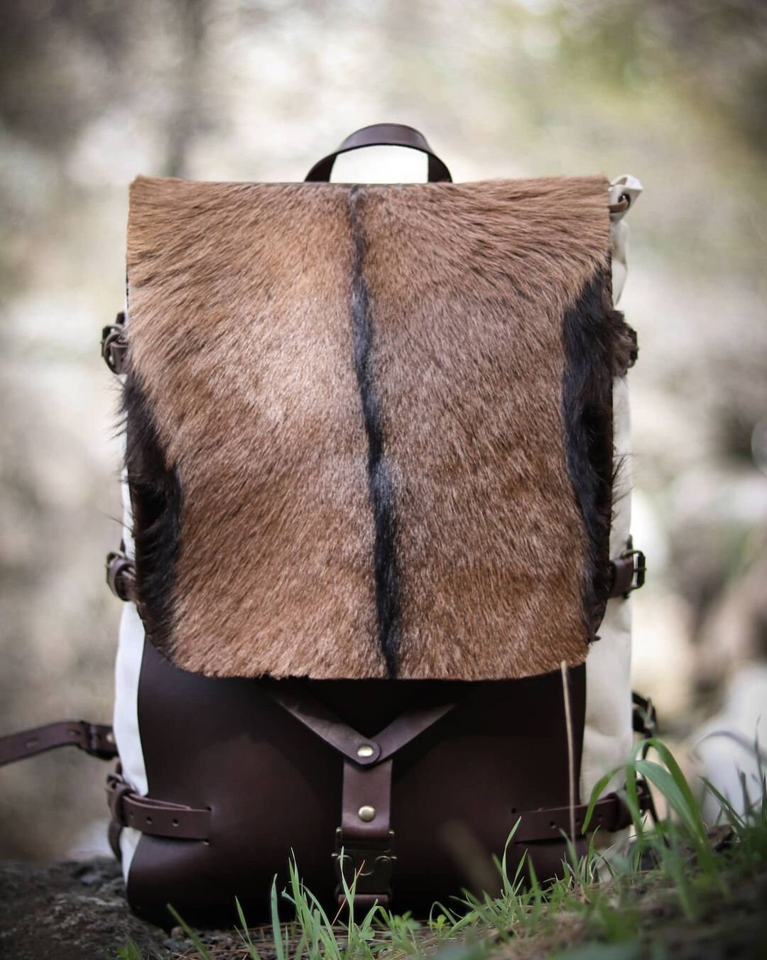 【DEINET】24FW POM POM FUR BACKPACK (MOCHA) Goat Fur , Canvas and Leather Bag | Bushcraft | Camping
