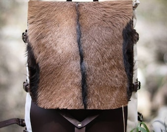 Handmade Leather Backpack | Leather Rucksack | Goat Fur | Waxed Canvas Waterproof Bag for Travel, Daypack, Hiking | 30,40,50 Litres options