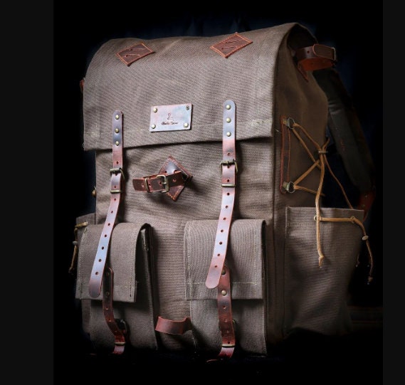 Khaki 2025 leather backpack