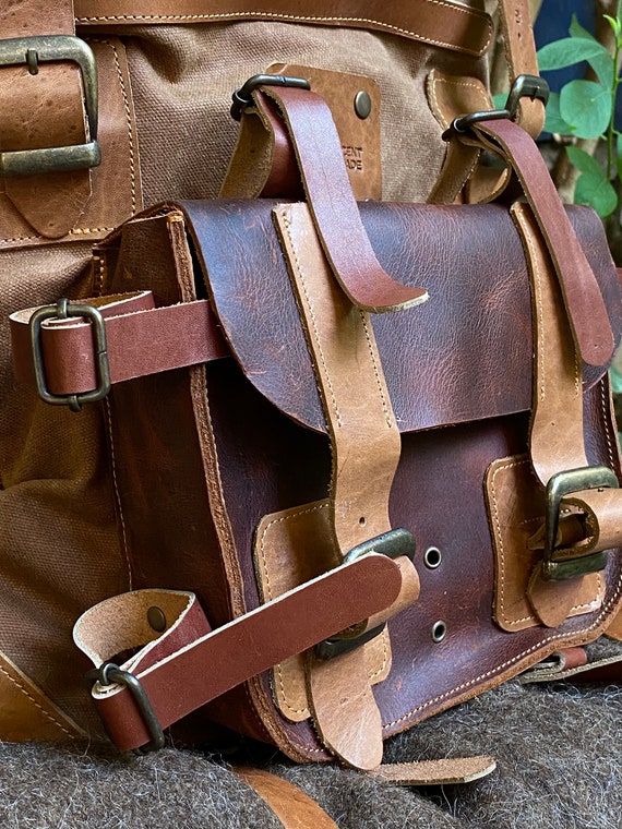 Vintage Leather Backpack Bag Waxed Canvas Backpack Handmade