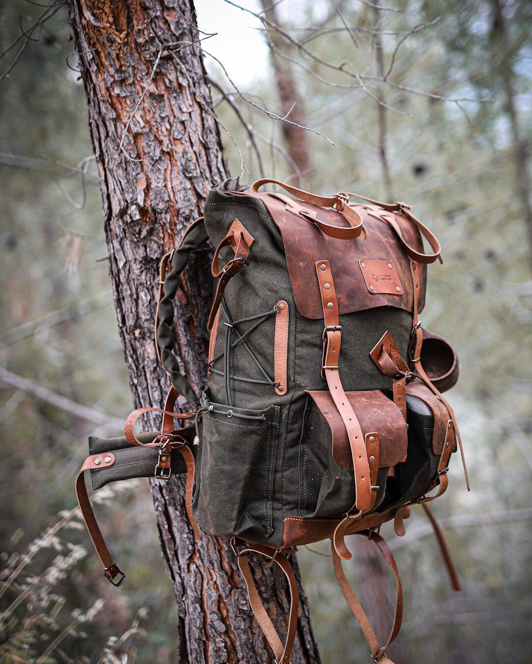 Red House Waxed Canvas Pink/Red Backpack with Brown Horween Leather Straps Red Canvas + Brown Leather Backpack - Ideal for School  main image 4