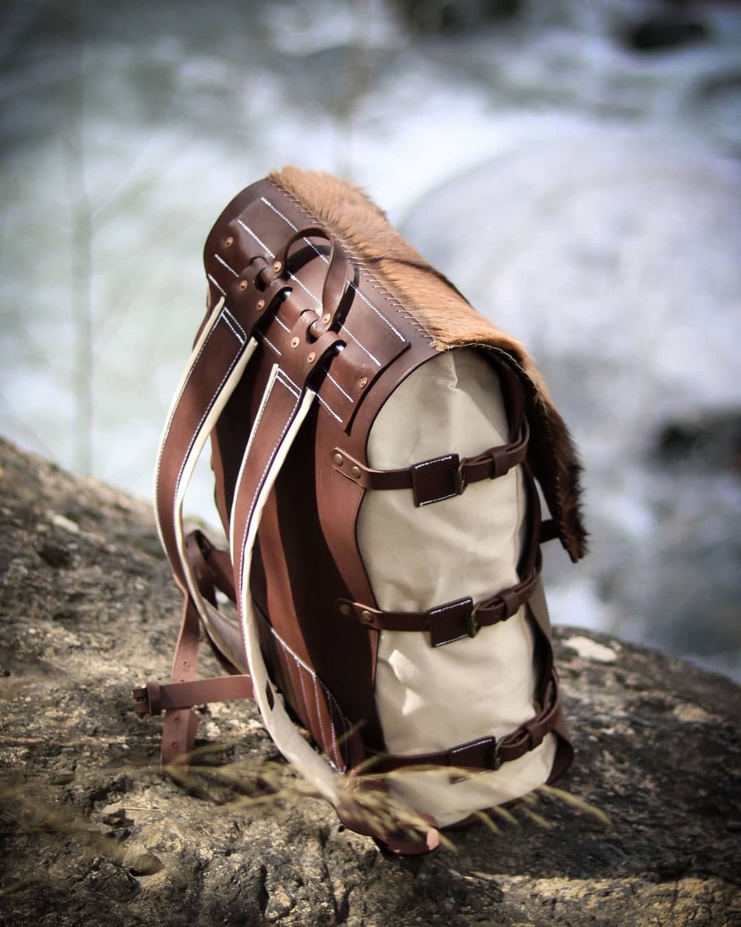 Handmade Leather Backpack Leather Rucksack Goat Fur Waxed Canvas Waterproof Bag for Travel Daypack Hiking 30 40 50 Litres options Etsy Mexico