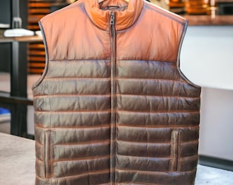 Leather Down Vest | Tailored to Your Size | Tan | Brown | Leather Vest | Sheepskin | lambskin | Gifts For Men
