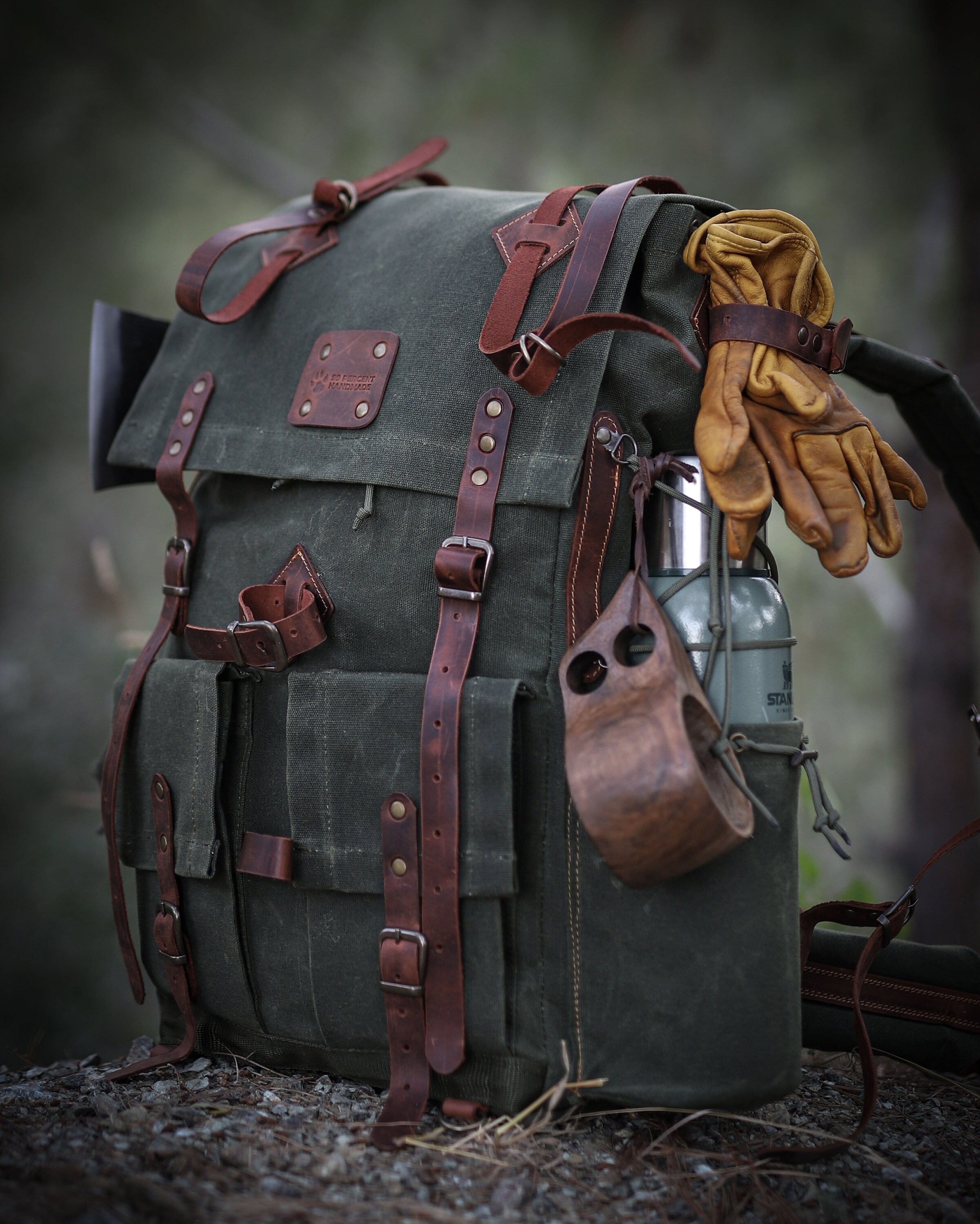 【Rest & Recreation】 WASHED COTTON BACKPACK 3色 Only 10 Pieces With 3 Colour, Handmade Leather and Waxed