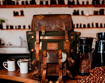 Handmade Bestseller Laptop Backpack Models | Leather and Canvas | Full Leather | Hanmade | 2 Laptop Compartment