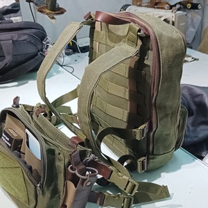 Tactical Chest Bag Chest rig Flatpack Set, Handmade leather and canvas