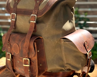 Limited | Personalized | Laptop Backpack | Travel Backpack | Hiking Backpack | Custom Backpack | Handmade | Leather | Waxed Canvas Backpack