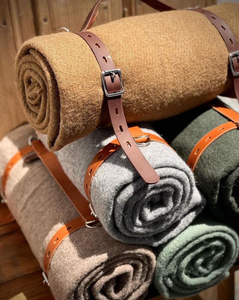 Bushcraft Wool Blanket Sleeping Bag Handmade Leather Strap Etsy