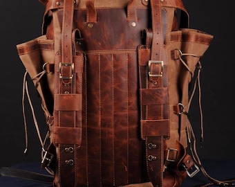 Limited | Double Stitching | Camping Backpack | Bushcraft Backpack | Hiking backpack | Leather Backpack | 25L to 45L |Personalization