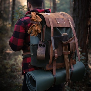 80L to 30L Size Options | Extra large | Handmade | Leather | Waxed Canvas Backpack | Camping, Hunting, Bushcraft, Travel | Personalization