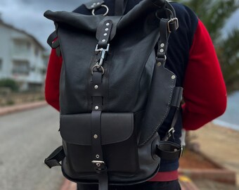 Limited Handmade Rolltop Leather Backpack Travel Backpack