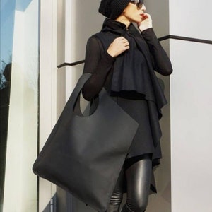 Sac asymétrique surdimensionné fait main en cuir véritable moderne avec portefeuille, sac élégant de designers, usage quotidien