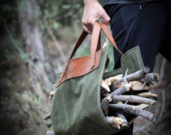 Vintage LL Bean Firewood Carrier Canvas Tote Leather Handles Freeport Maine Etsy