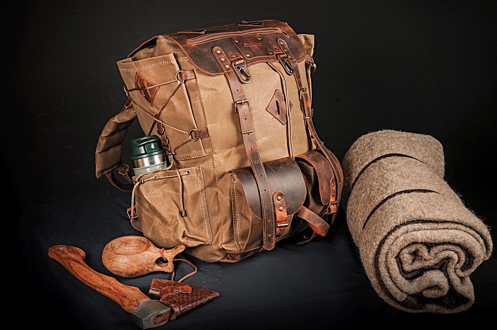 Image of Handmade Leather & Waxed Canvas Backpack