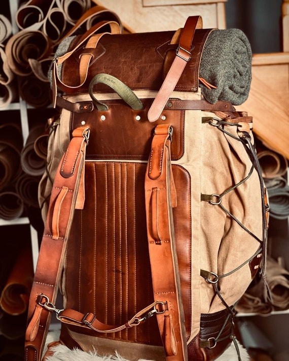 Handmade Bushcraft Backpack Camping Backpack Leather and Waxed 