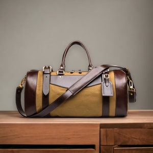 Weekend Bag | Canvas - Dark Brown Leather | Duffle Bag | Handmade Duffle Bag  | Travel | Leather Bag | Duffle Purse Crossbody | Limited