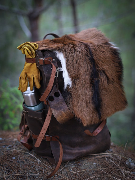 Goat Fur Canvas and Leather Bag Bushcraft Camping Outdoor Hiking Handmade Backpack L 30 40 50 Litres Option Etsy