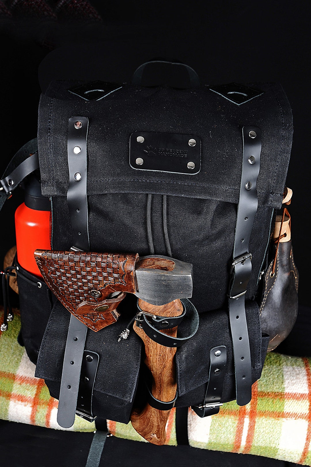 Bushcraft Backpack | Camping Backpack | Black-brown-black-white | Waxed ...