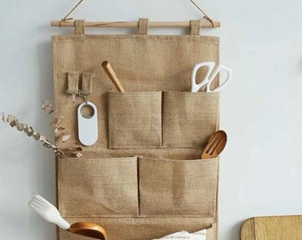 Large burlap wall organiser / wall hanging / natural wall decor / storage / boho