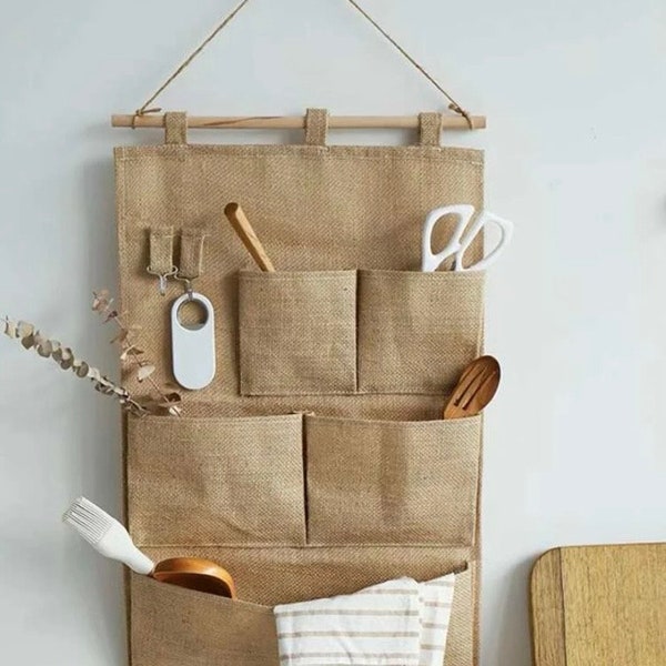 Large burlap wall organiser / wall hanging / natural wall decor / storage / boho