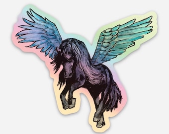 Pegatina holográfica impermeable de Pegaso - Pegatina de vinilo de fantasía. Hecha a mano. Pegatina para portátil, pegatina para parachoques, calcomanía, pegatina para botella de agua, para amantes de los caballos.