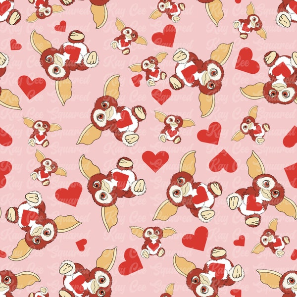 Gizmo Valentine Seamless File, Repeating Pattern, Fabric Pattern, Digital Download