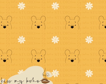 Minimal Pooh Bear Seamless File, Honey Bear Clothes Design, Summer Outfit, Clothes Sublimation File, Floral Seamless Design