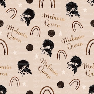 Melanin Queen Seamless File, Black History Repeating Pattern, Fabric Pattern, Digital Download, Drawing and Illustration