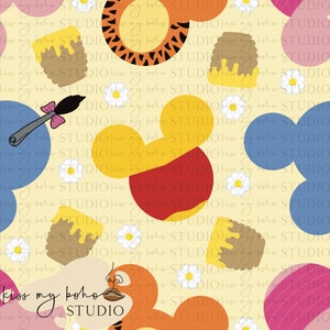 Honey Bear Seamless File, Mouse Ears Digital Download, Repeating Pattern, Fabric Pattern, Craft Supplies, Image Files, Scrapbooking Paper