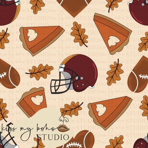 Heart Football and Pie Seamless File, Fall Print, Autumn Design, Thanksgiving Digital Background, Clothes Design, Fabric Pattern