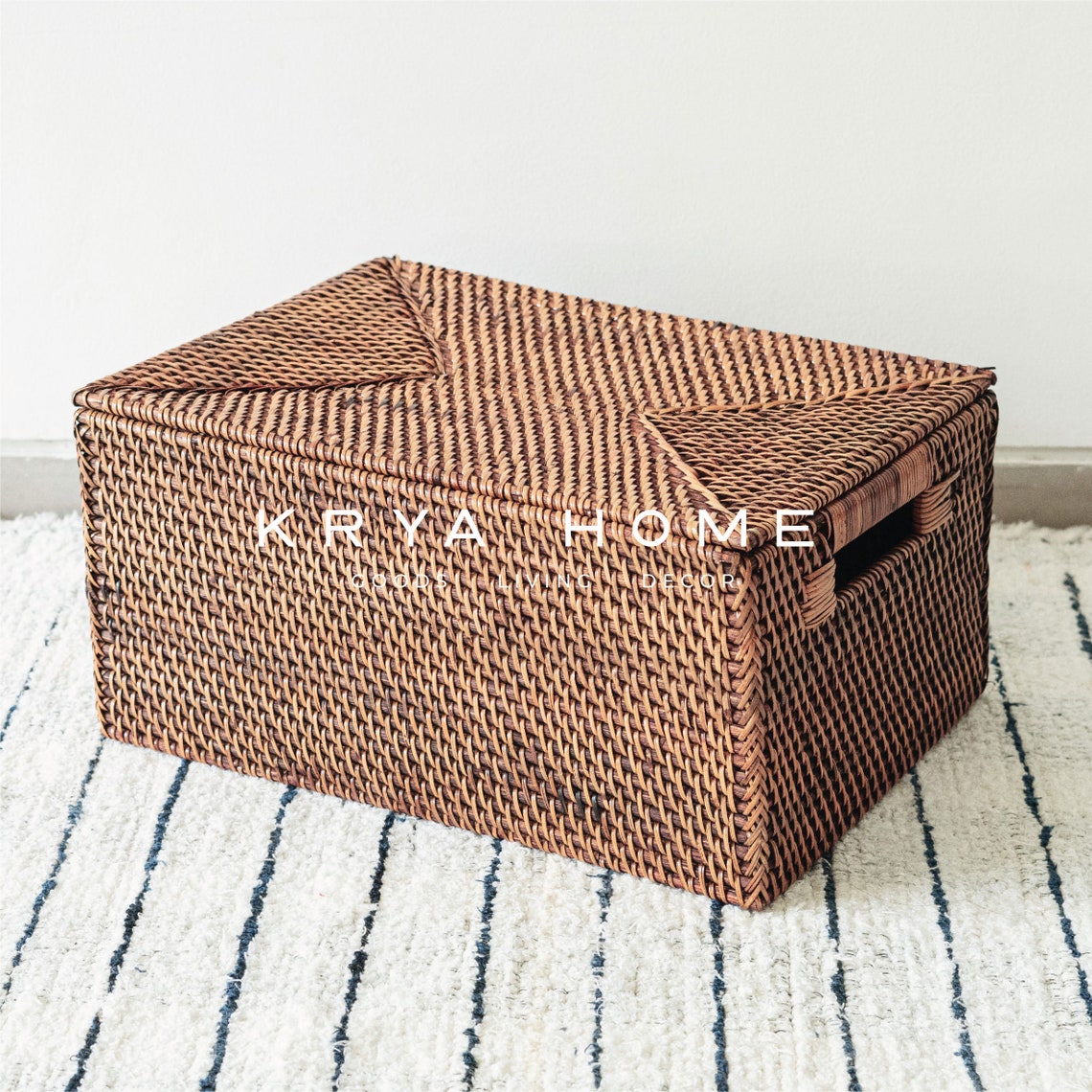 Rectangular Rattan Storage Box With Lid Food Container Box Etsy