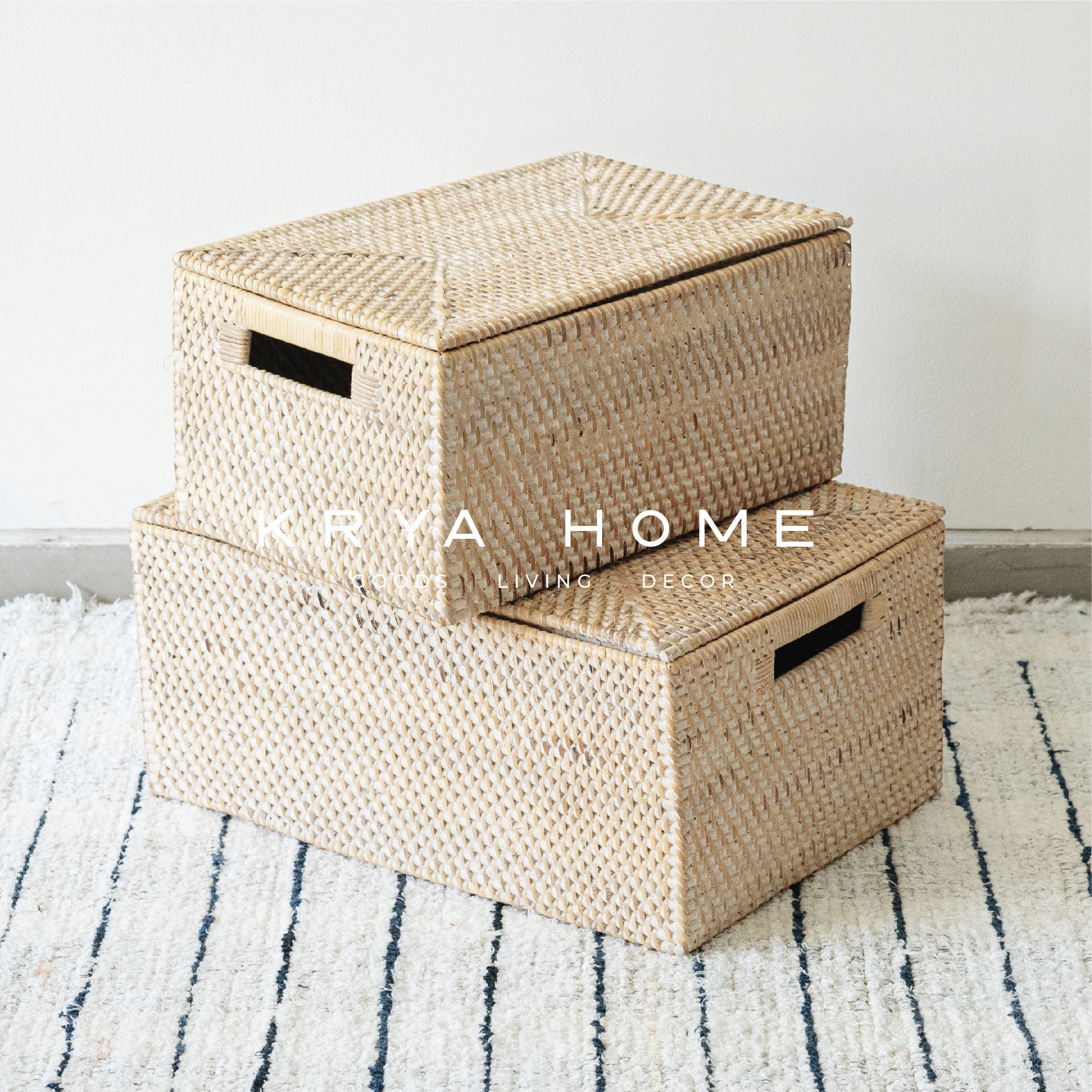 Rectangular Rattan Storage Box With Lid Food Container Box Etsy