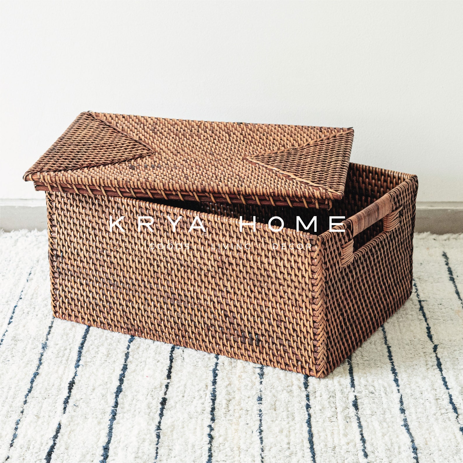 Rectangular Rattan Storage Box With Lid Food Container Box Etsy