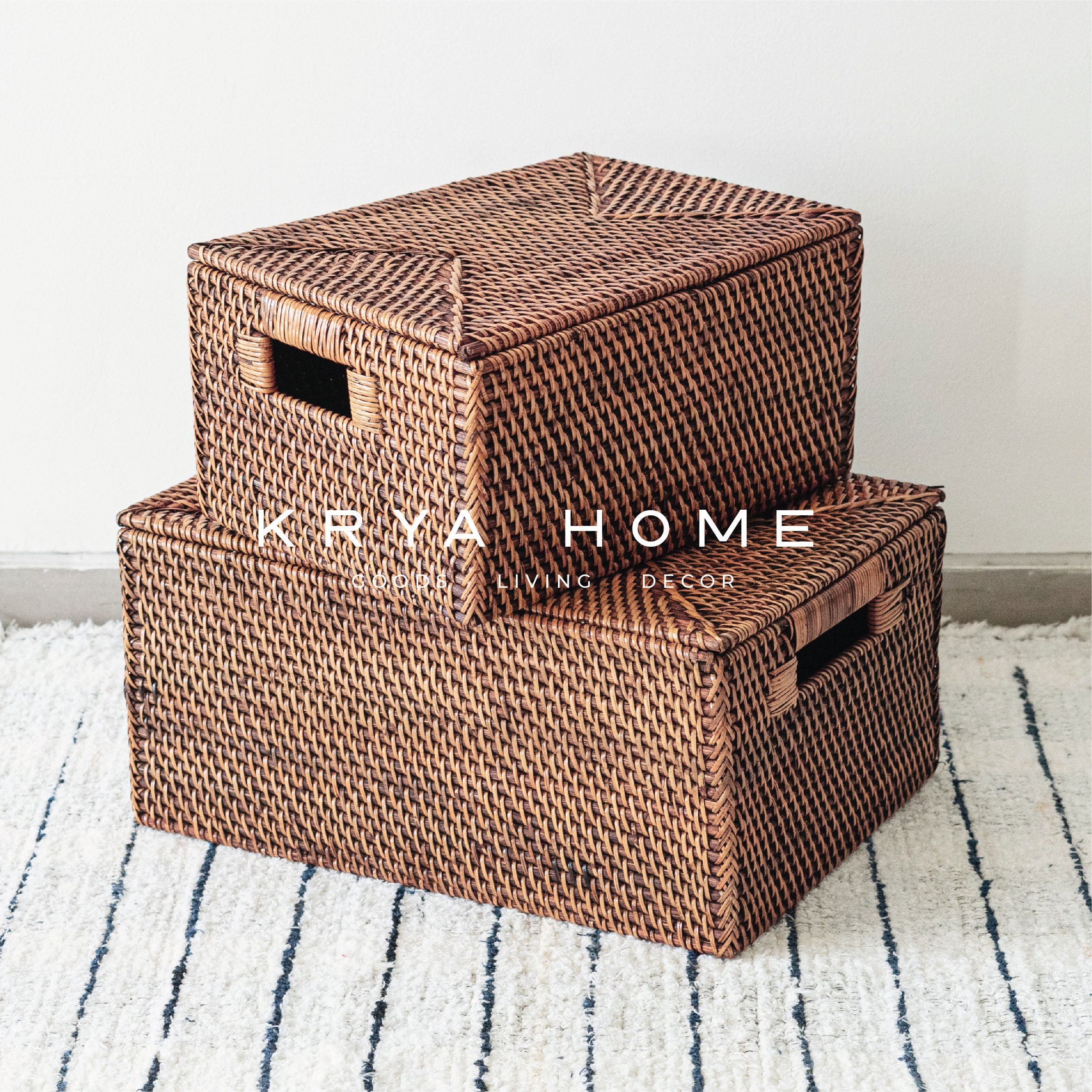 Rectangular Rattan Storage Box With Lid Food Container Box Etsy