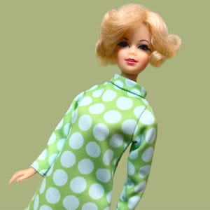 Mod Barbie DIY Doll Dress | A-Line Cut N Sew Dress | Sewing Panel | Integrity Doll Dress |retro doll dress |  Barbie Size | Green/Blue