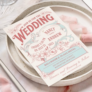 Vintage Wedding Invitation, retro wedding invitation, customizable wedding invitation, personalized wedding Invitation, save the date, RSVP