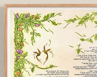 Hummingbirds Ketubah - One of a Kind, Handmade Ketubah, High Quality Parchment, Handmade Calligraphy, Fit For All Jewish Wedding Ceremonies