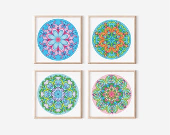 Set of Four Spiritual Mandala Art Prints: Zen Yoga Wall Decor