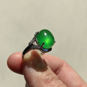 034--TypeB Myanmar jadeite ring, with adjustable 925 silver base(white gold plated) typeB