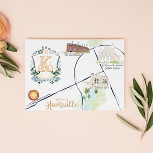 Custom Watercolor Wedding Map Illustration