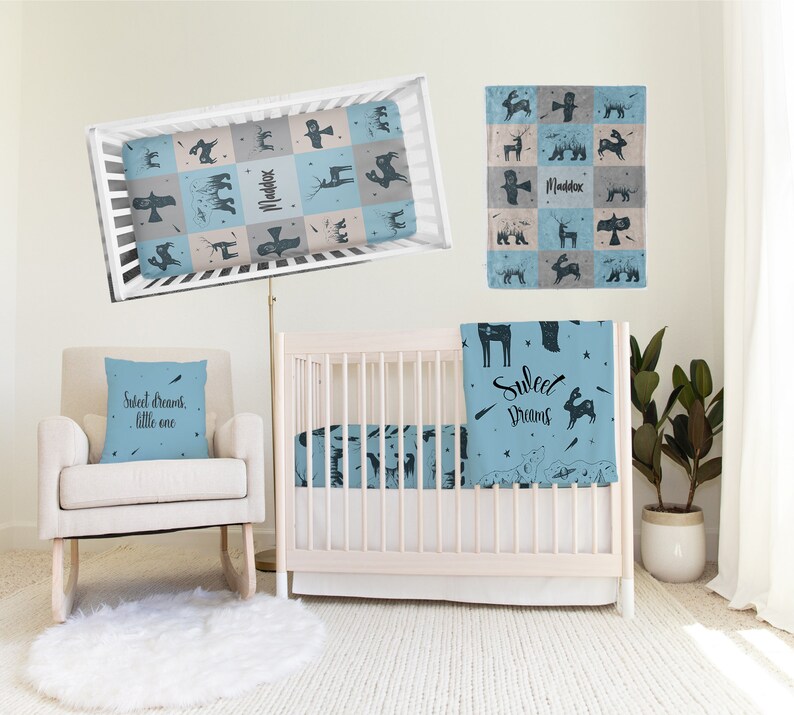 Woodland Celestial Crib Bedding Set Crib Bedding Set Boy Etsy