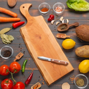 Cherry wood cutting serving board bird shaped handle