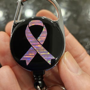 Pink Ribbon Breast Cancer Retractable ID Badge Holder Badge Reel with Belt Clip and Key Ring/ Hologram Pink Ribbon Brest Cancer Key Ring