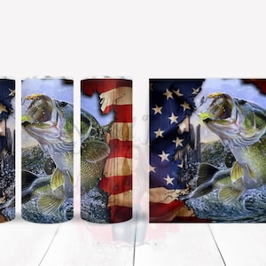 American flag bass fishing 20 oz tumbler wrap