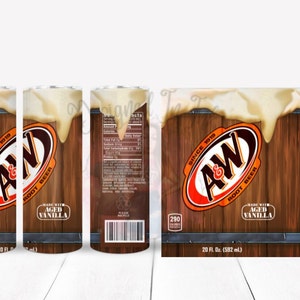 Soda drink inspired A&W 20oz sublimation tumbler wrap.