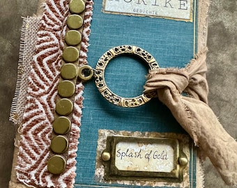 Handmade junk journal “Splash of Gold” trifold softcover