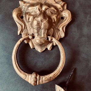 Vintage-Türklopfer mit Löwenkopf aus Messing im Hollywood-Regency-Stil, Türbeschläge aus Messing aus der Mitte des 20. Jahrhunderts, Löwenkopf-Türdekoration für die Haustür, mit Schließbolzen