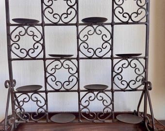 Vintage Cast Iron 8 Tealight Holder, Grid Candle Rack, Romanesque Arch Design, Vertical Altar Candelabra, Iron Trestle Base Decor
