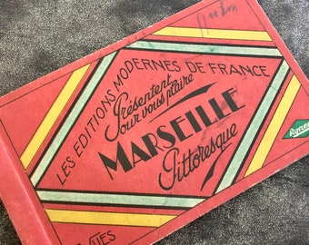 Vintage-Broschüre mit 10 französischen Postkarten von Marseille. Sammlerstück – Ephemera für Junk Journal