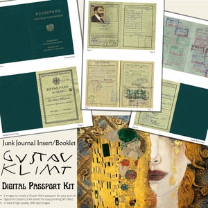 Gustav Klimt - Kit Passaporte Digital, imagens imprimíveis para baixar e criar um passaporte austríaco vintage para seu diário de lixo eletrônico